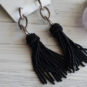 Urban outfitters Silver & Black seed bead tassel dangle earrings